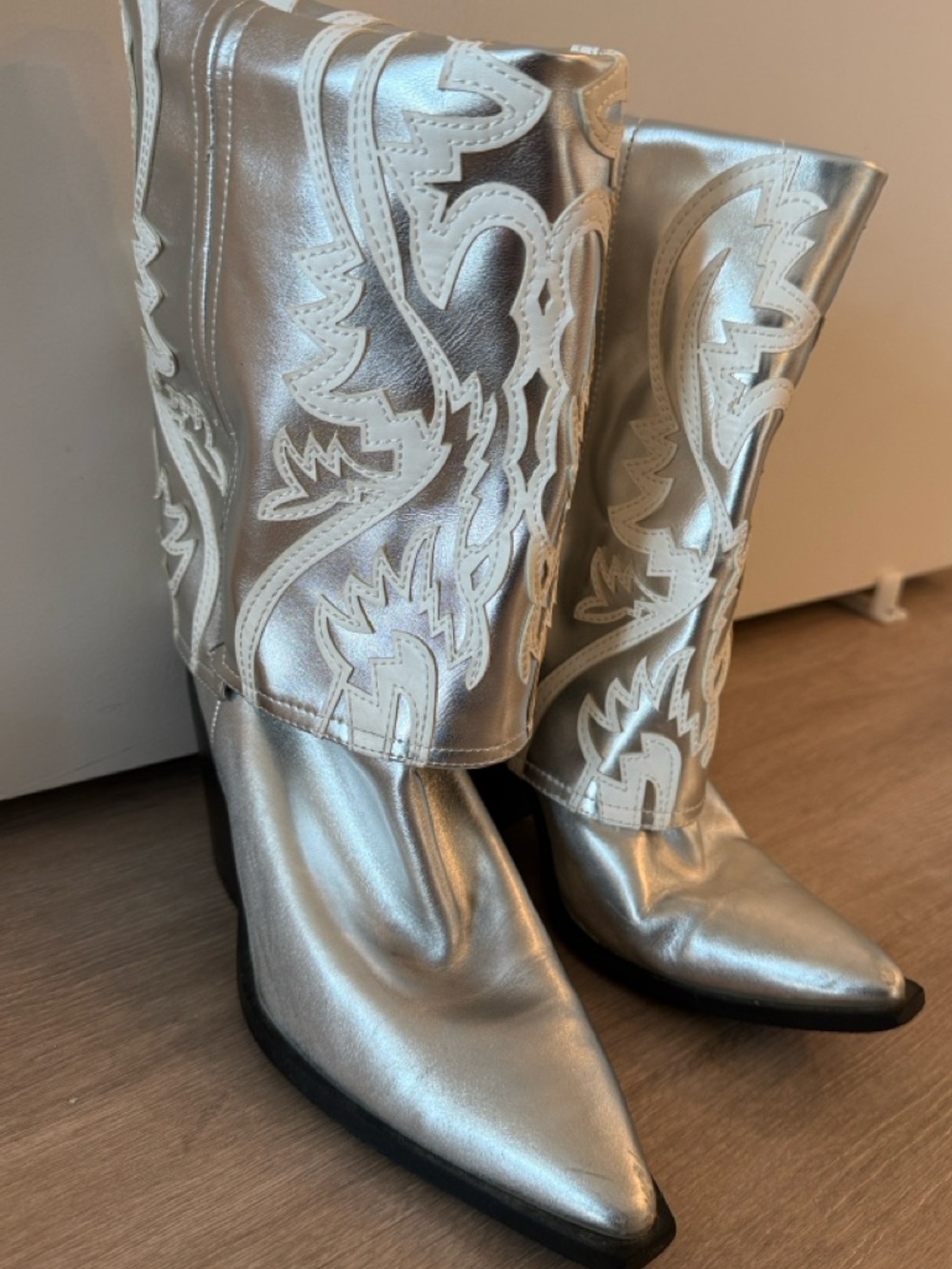 Azalea Wang Silver Fold Over Western Cowgirl Boots
